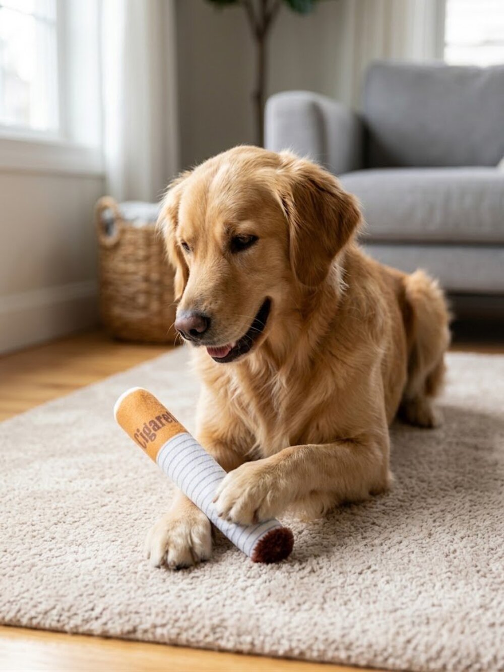 Funny Cigarette Plush Dog Toy with Squeaker – Novelty Pet Chew Toy